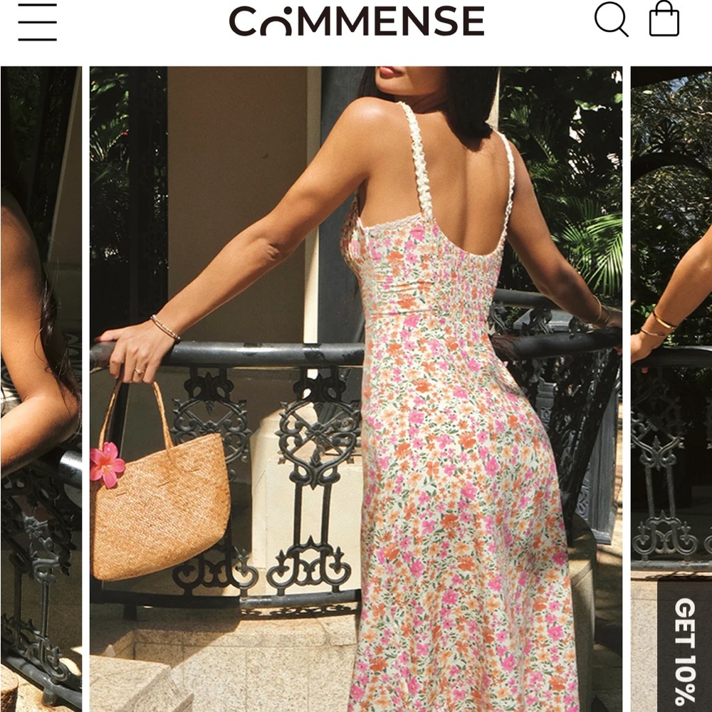 Commense Backless Floral Dress - Pink and White
